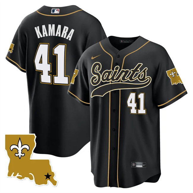 Men's New Orleans Saints #41 Alvin Kamara Black 1987 Legacy Cool Base Stitched Baseball Jersey